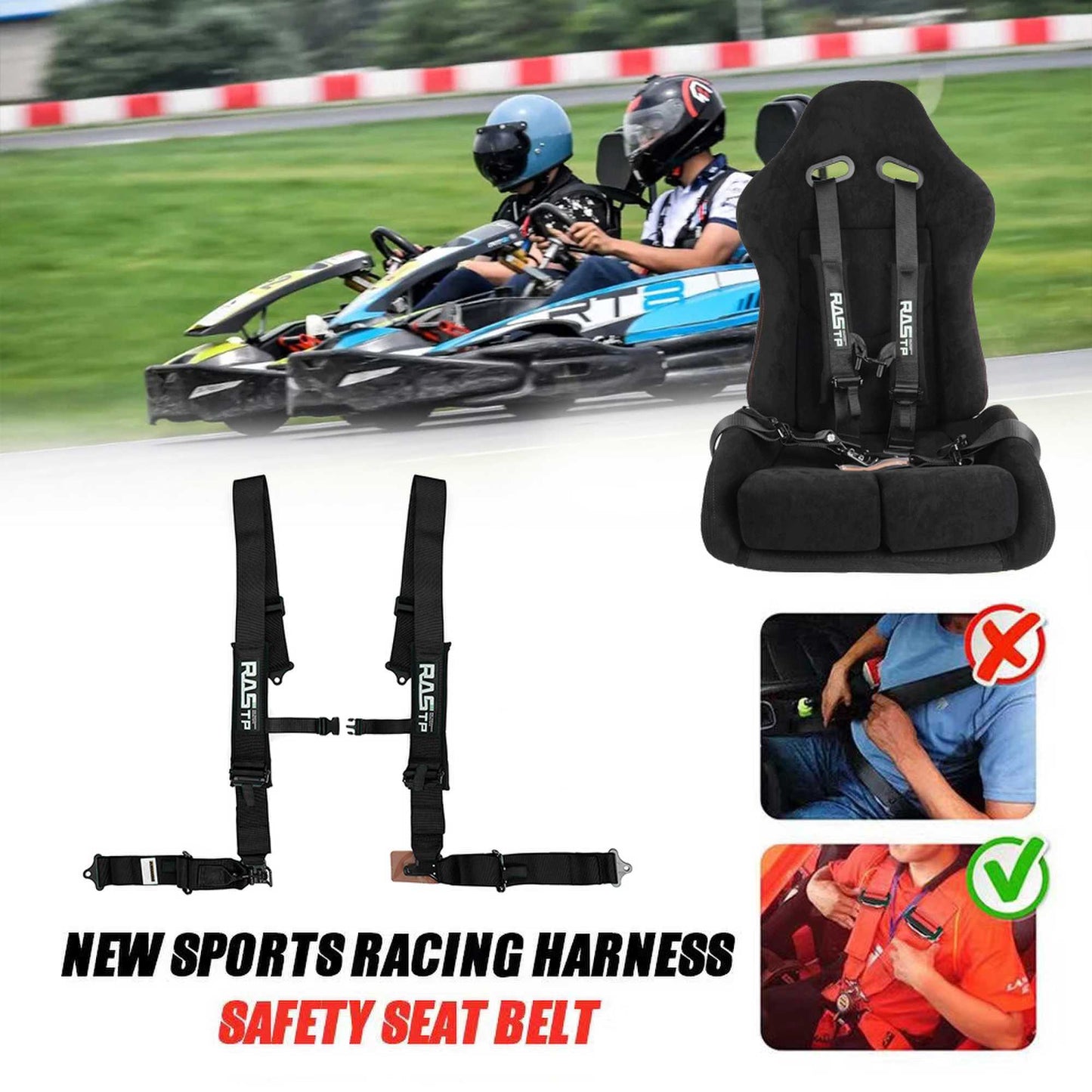 RASTP 4 Point Racing Harness 2 Inch Padding Advanced Buckle