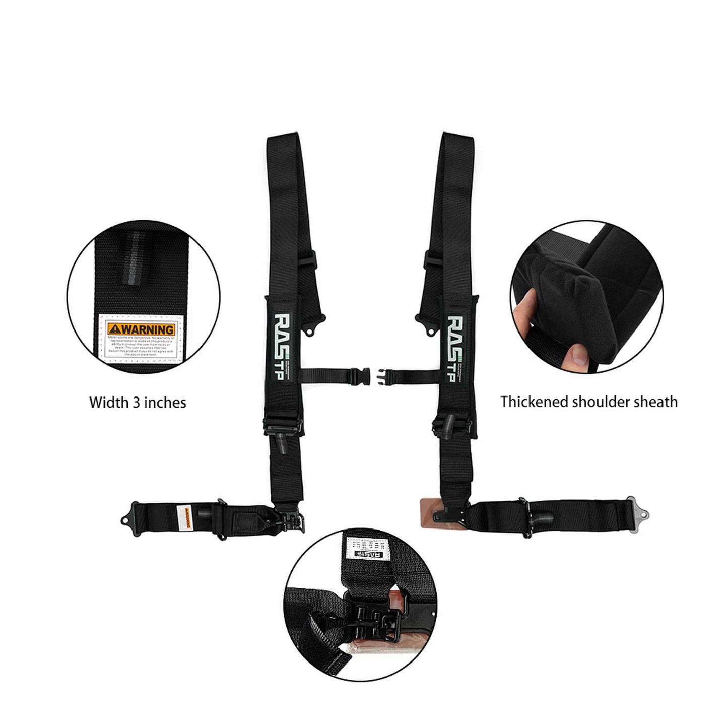 RASTP 4 Point Go Kart Seat Belt with 3 Inch Padding Advanced Buckle