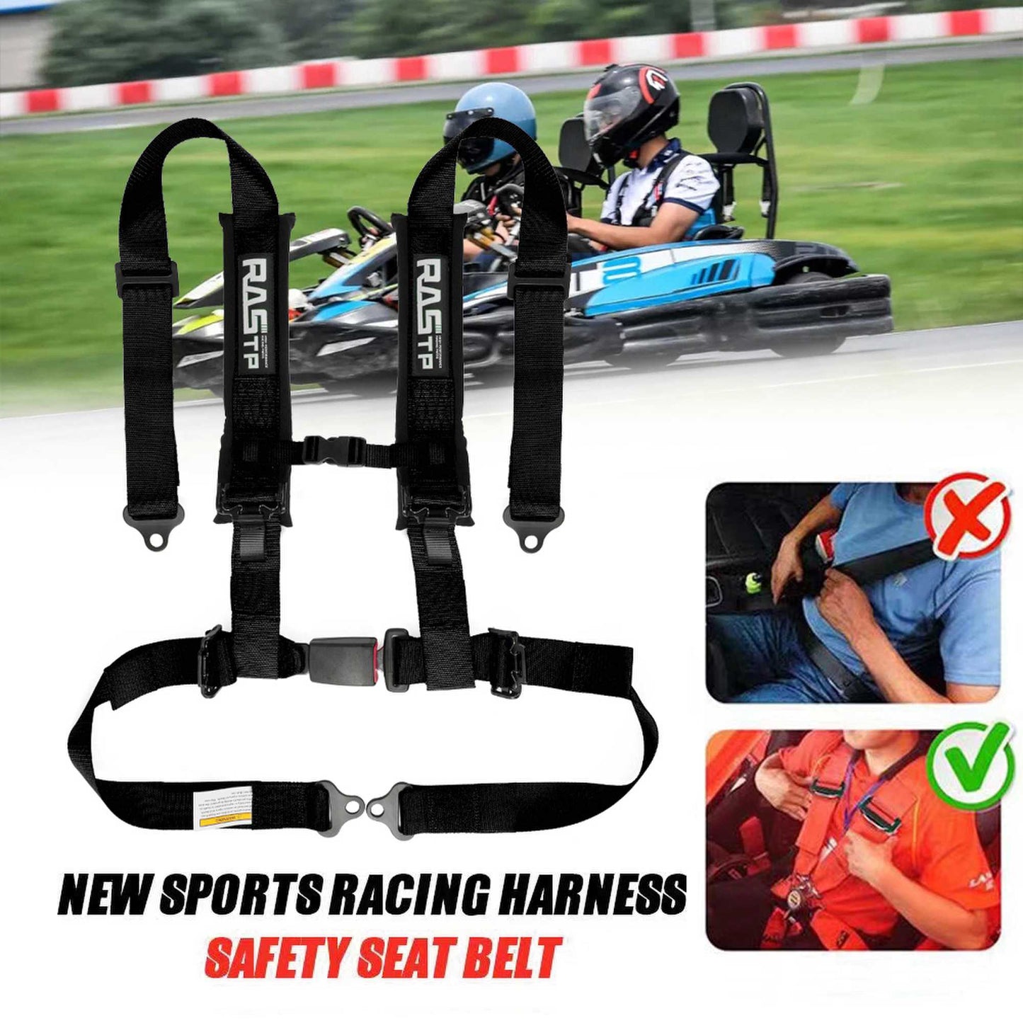 RASTP 4 Point Seat Belt Harness with 2 Inch Sponge Padding