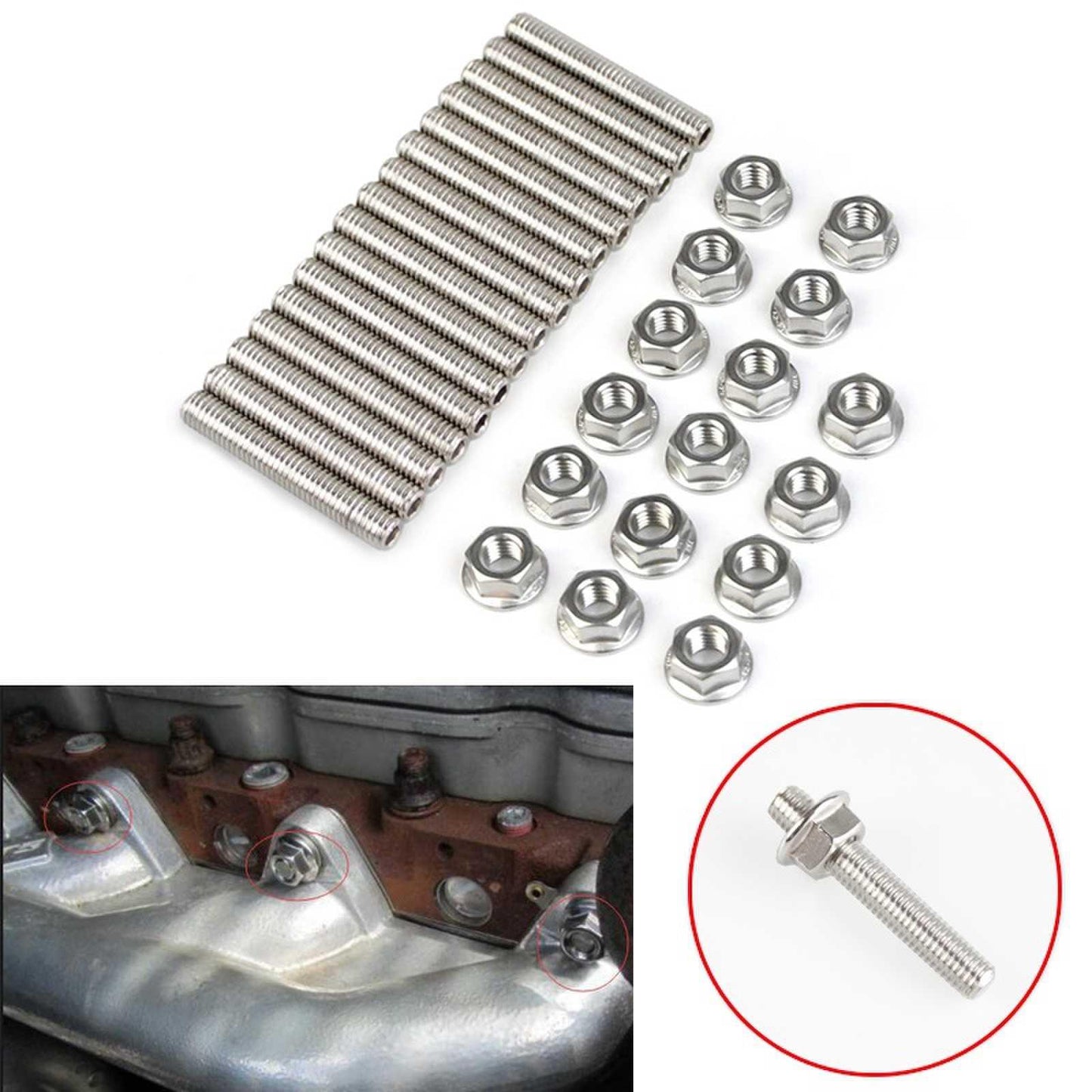 RASTP Exhaust Manifold Stud Kit Fit for Ford 4.6 & 5.4 Liter V8 Stainless Steel 16x Studs - RASTP