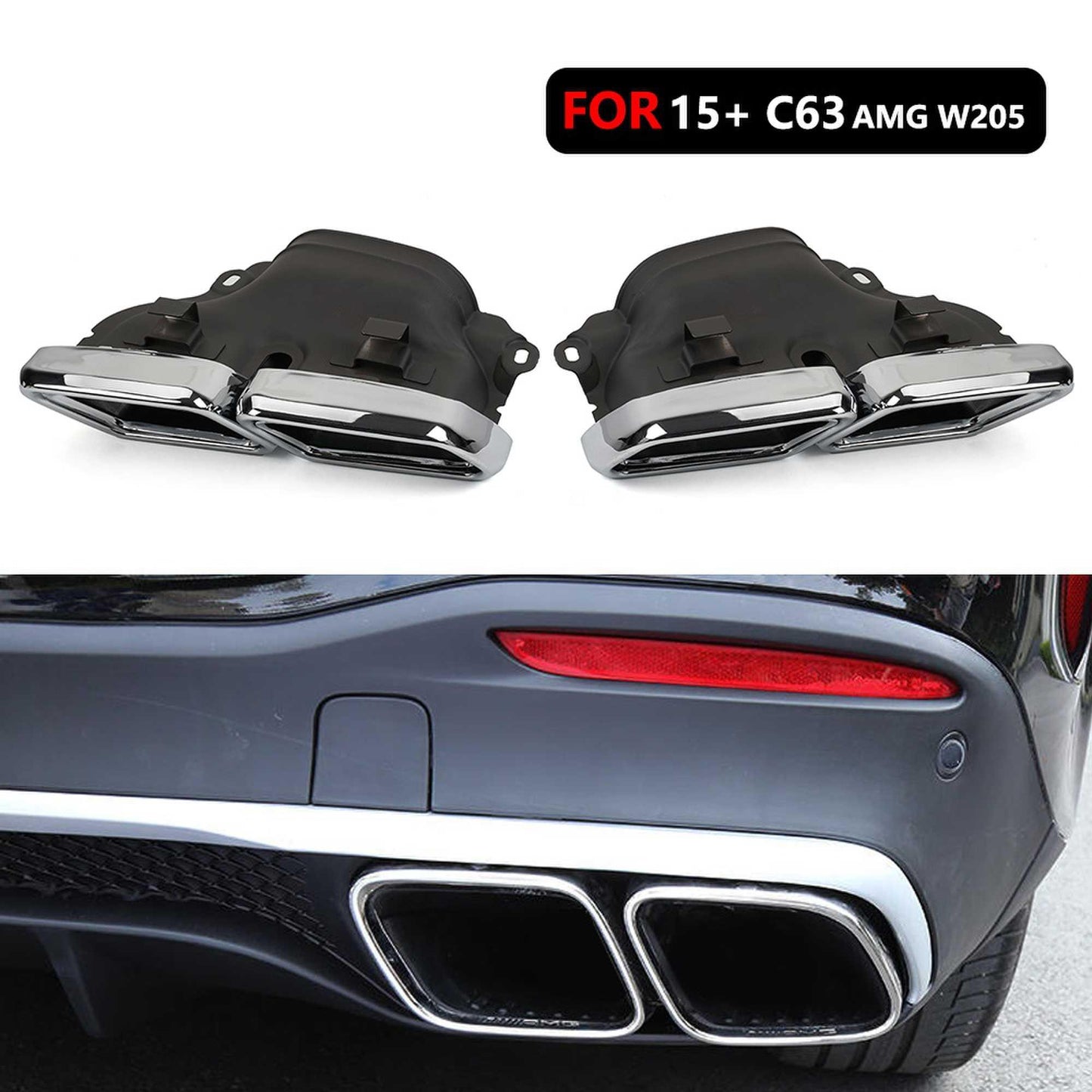 RASTP 1 Pair Square Exhaust Tips Muffler Exhaust Tail Pipe for Mercede Benz AMG W205 C63 - RASTP