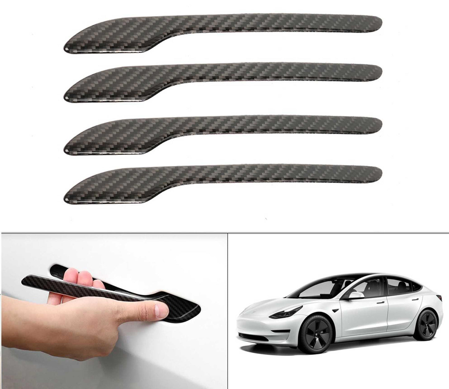 RASTP 4Pcs Carbon Fiber Door Handle Cover Protector Sticker Exterior Decoration Accessories for 2016-2023 Tesla Model 3 Y X S - RASTP