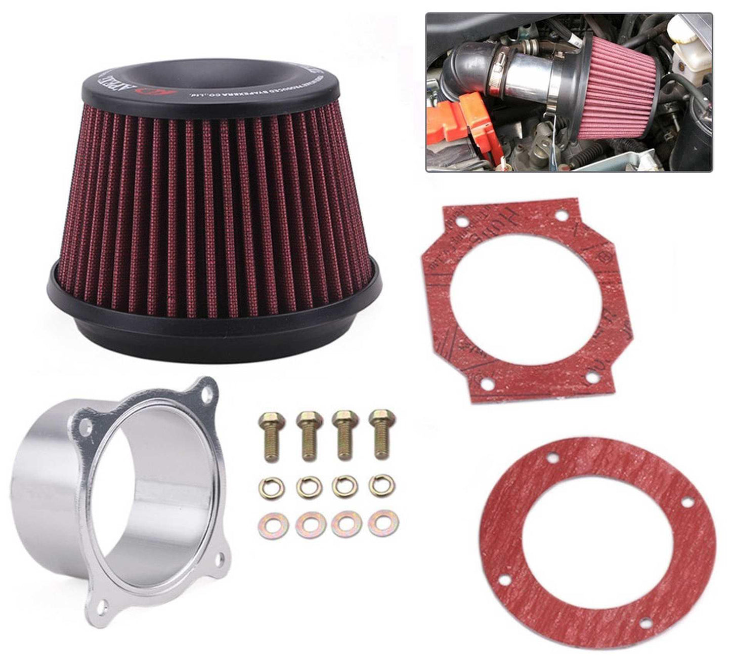 RASTP Universal 75mm Power Intake Air Filter Dual Funnel Adapter Air Cleaner - RASTP