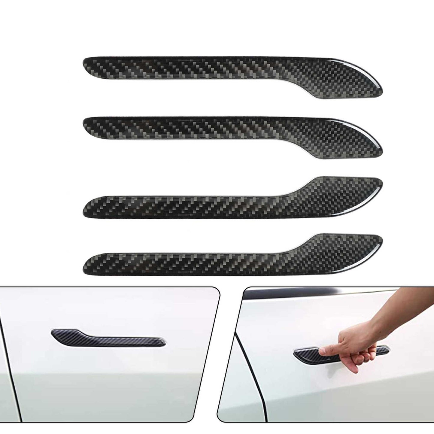 RASTP 4Pcs Carbon Fiber Door Handle Cover Protector Sticker Exterior Decoration Accessories for 2016-2023 Tesla Model 3 Y X S - RASTP
