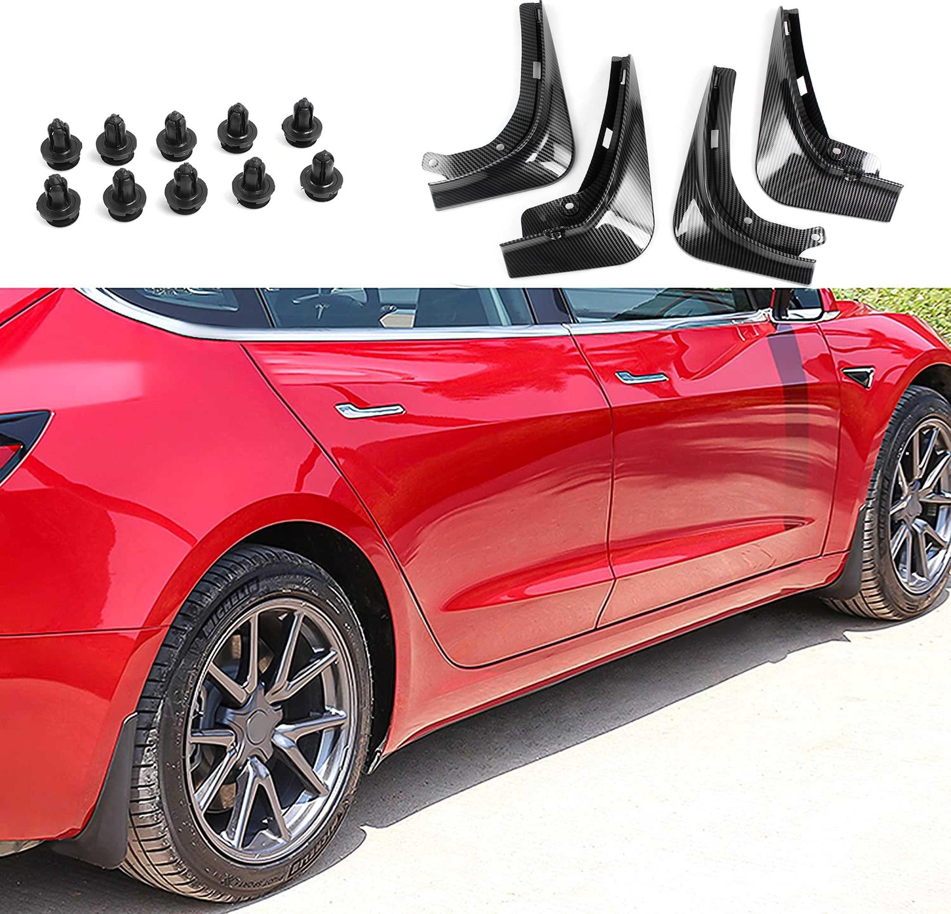 RASTP Carbon Fiber Car Mud Flaps Splash Guard Fender Mudguard for Tesla 17-21 Model 3 - RASTP