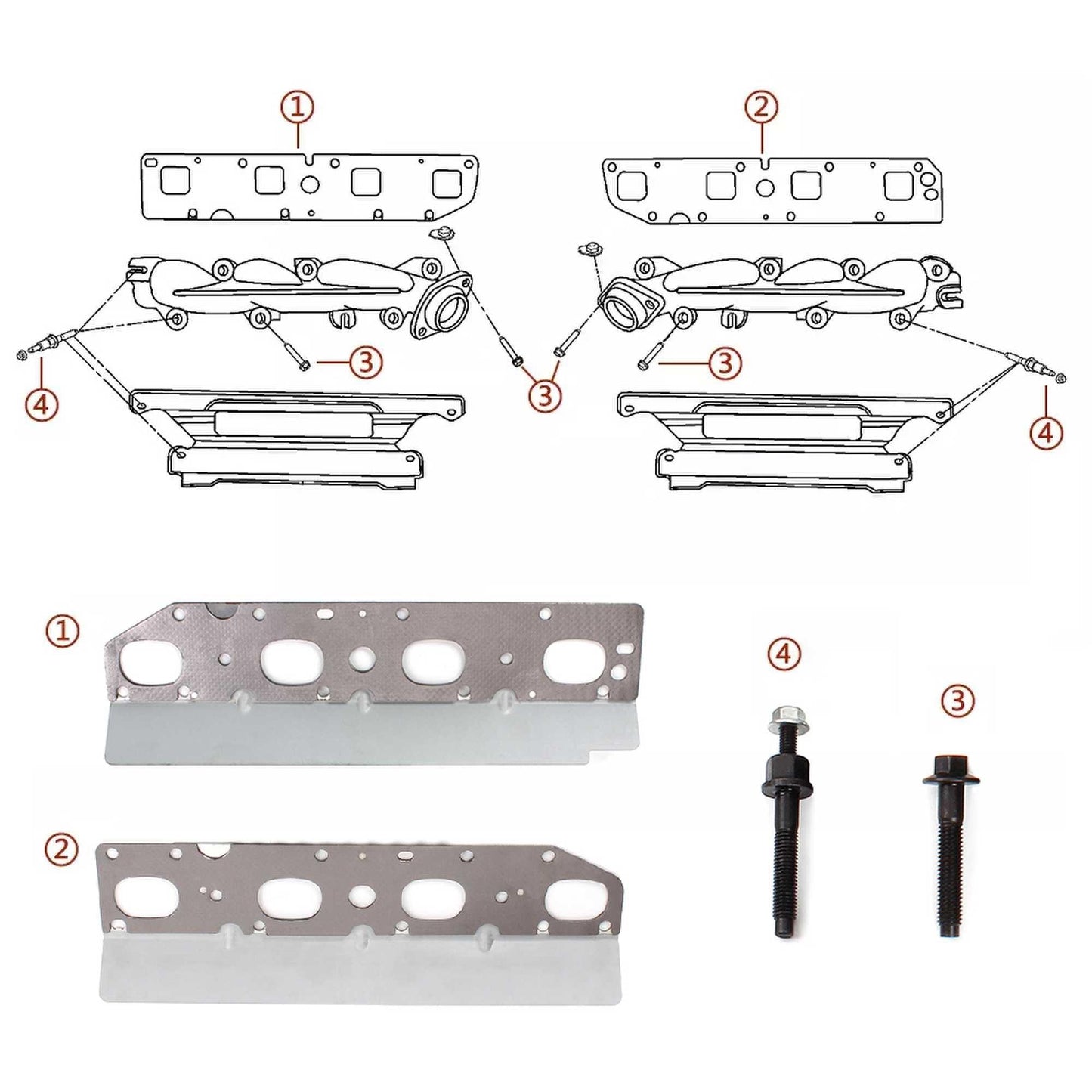 RASTP Exhaust Manifold Gasket Set with L+R Bolt Studs - RASTP