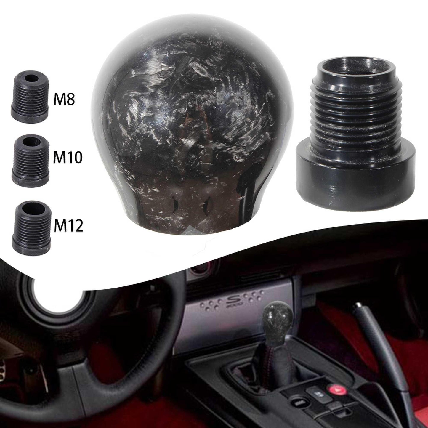 RASTP Universal Forged Carbon Fiber Ball Shift Knob Car Manual Shift Lever Handle with 3 Adapters - RASTP
