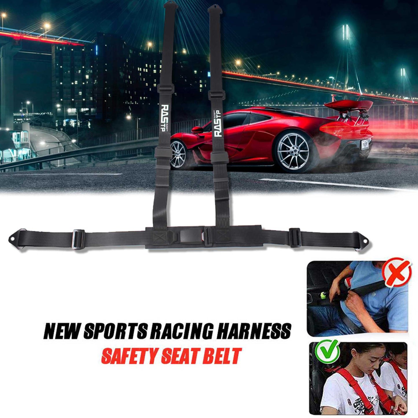 RASTP 4 Point UTV Seat Belt Go Kart Harness 2 Inch Straps EZ Buckle