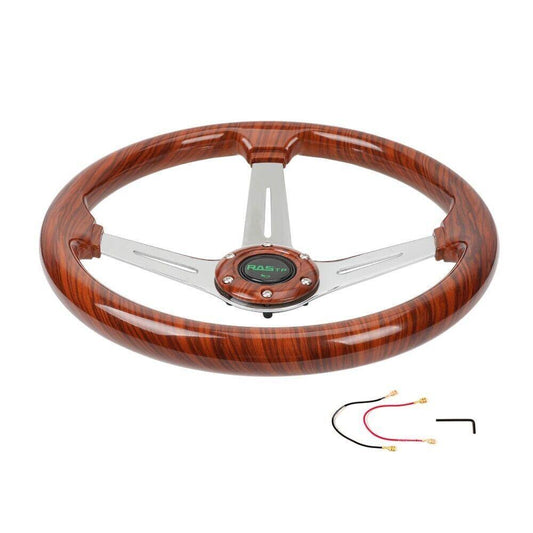 RASTP Universal 14 inch Wooden Steering Wheel 80mm Deep Dish 6 Bolt - RASTP