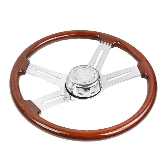 RASTP 18 Inch 4 Spoke Wood Truck Steering Wheel for Freightliner, Kenworth, Peterbilt, Volvo - RASTP