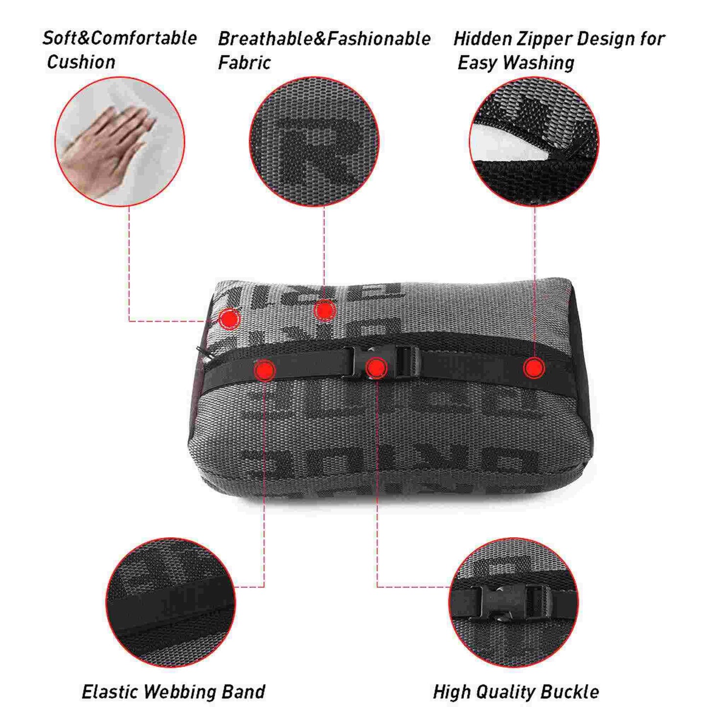RASTP Universal 2Pcs Car Neck Pillow Fabric Headrest Pillow Support Neck Support - RASTP