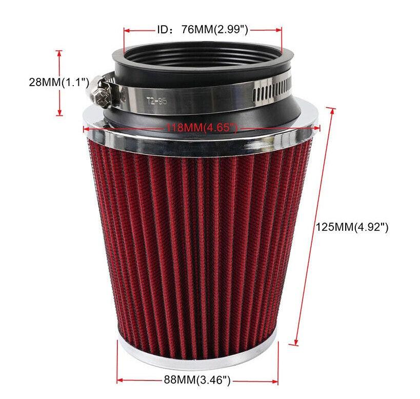 RASTP 3 Inch 76mm High Flow Inlet Dry Air Filter Cold Air Intake Cone Replacement - RASTP