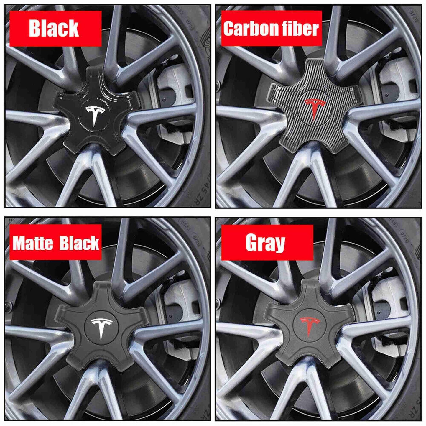 RASTP 4Pcs Carbon Fiber Tesla Model 3 Wheel Center Hub Caps - RASTP