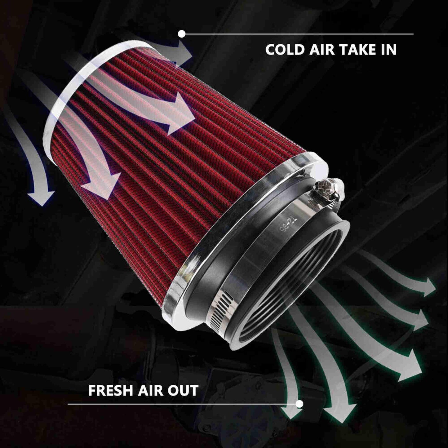 RASTP 3 Inch 76mm High Flow Inlet Dry Air Filter Cold Air Intake Cone Replacement - RASTP