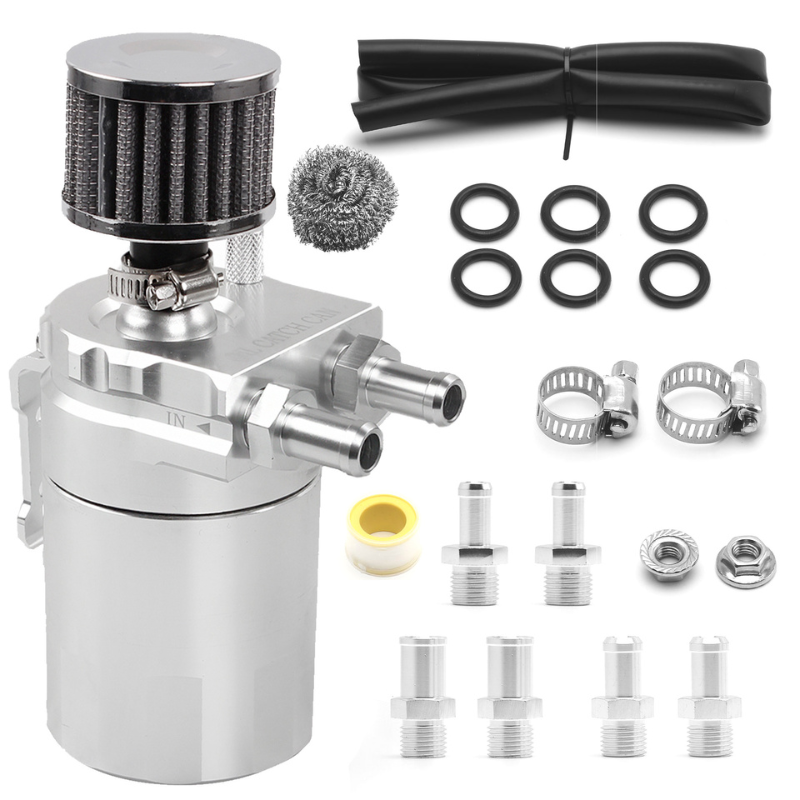 RASTP Universal Oil Catch Can Tank Kit Polish Baffled Reservoir with Breather Filter with 3/8" Fuel Line