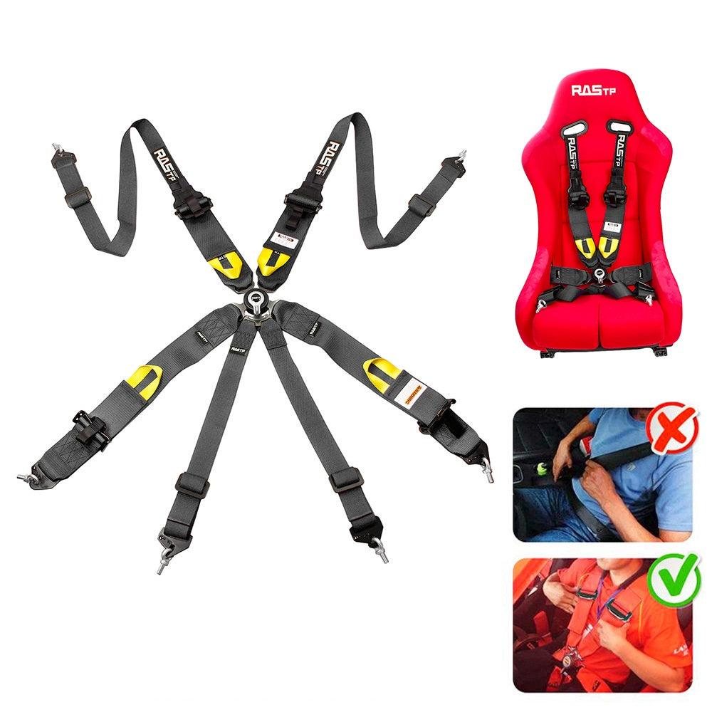 RASTP 6 Point Harness with Ultra Comfort Heavy Duty Shoulder Pads Auto Racing Polyester Fibre Harness Set - RASTP