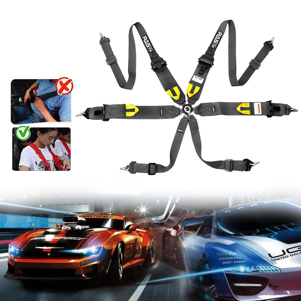 RASTP 6 Point Harness with Ultra Comfort Heavy Duty Shoulder Pads Auto Racing Polyester Fibre Harness Set - RASTP