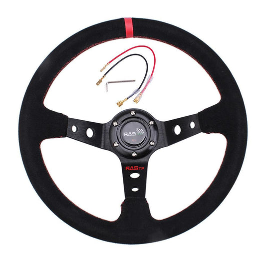 RASTP Universal 14 inch 345mm Racing Steering Wheel Suede Leather 95mm Deep Dish 6 Bolt - RASTP