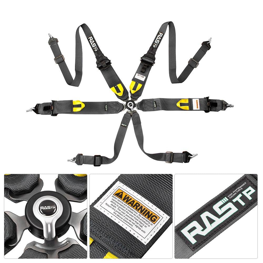 RASTP 6 Point Harness with Ultra Comfort Heavy Duty Shoulder Pads Auto Racing Polyester Fibre Harness Set - RASTP