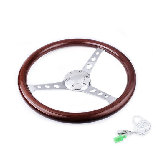 RASTP Universal 15 inch 380mm Classic Sport Real Wooden Steering Wheel 50mm Deep Dish with Pattern 6 Bolt - RASTP