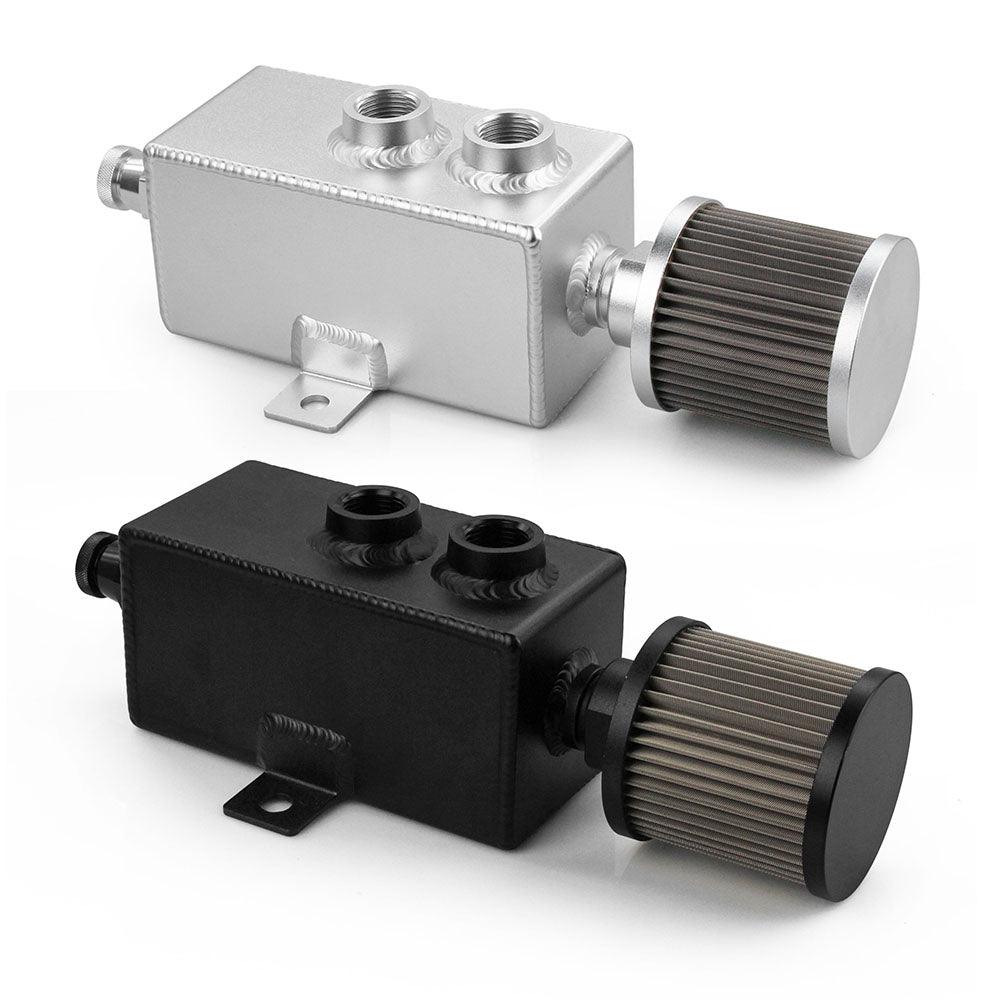 RASTP Universal Aluminum 1L Oil Catch Can Reservoir Tank / Oil Catch Tank with Breather Filter+Drain Tap - RASTP