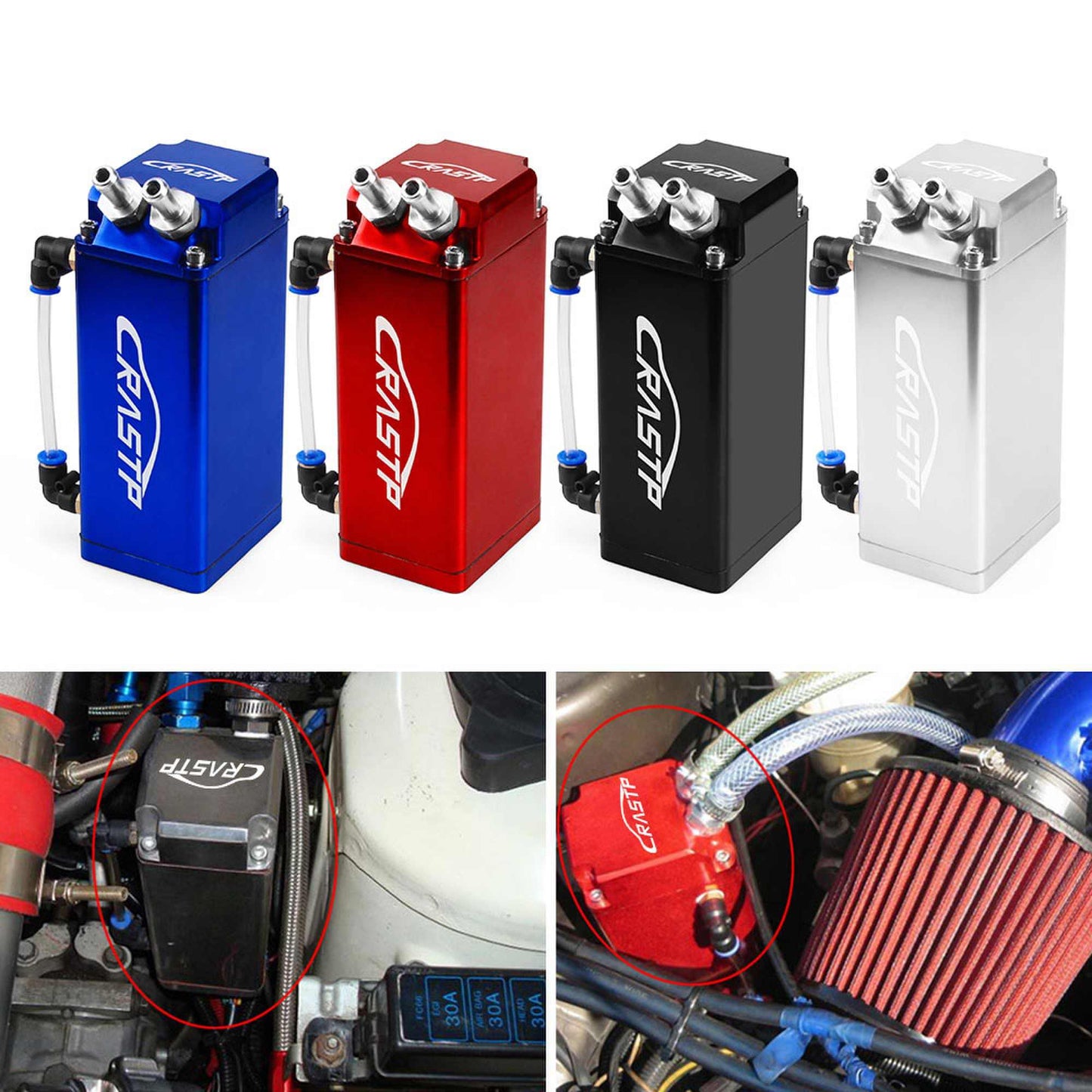 RASTP Universal Square Oil Catch Can Tank Collector Fuel Tank Reservoir Polished Oil Catch - RASTP