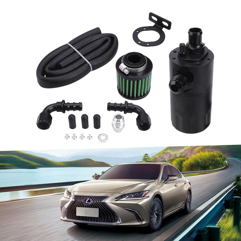 RASTP Universal 240ml Aluminum Baffled Car Oil Catch Can Tank Separator Reservoir Oil Catch Tank with Drain Valve Breather - RASTP