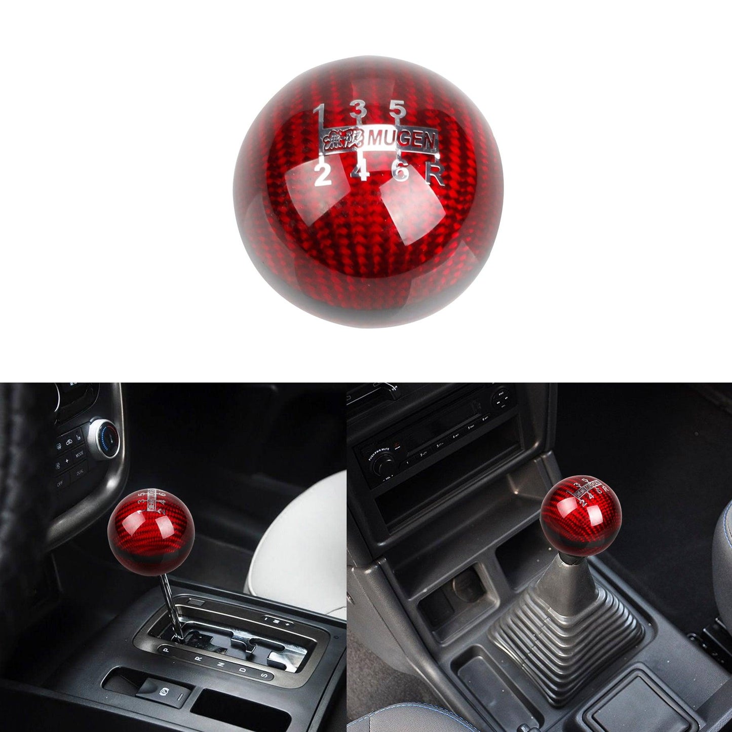 RASTP Universal Carbon Fiber Manual Gear Shift Stick Shifter Lever Knob with 3 Adapters - RASTP