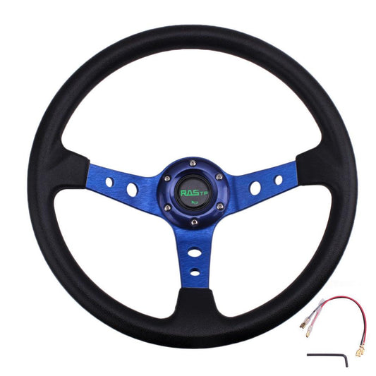RASTP Universal 14 inch 350mm Steering Wheel 95mm Deep Dish 6 Bolts Grip Vinyl Leather - RASTP