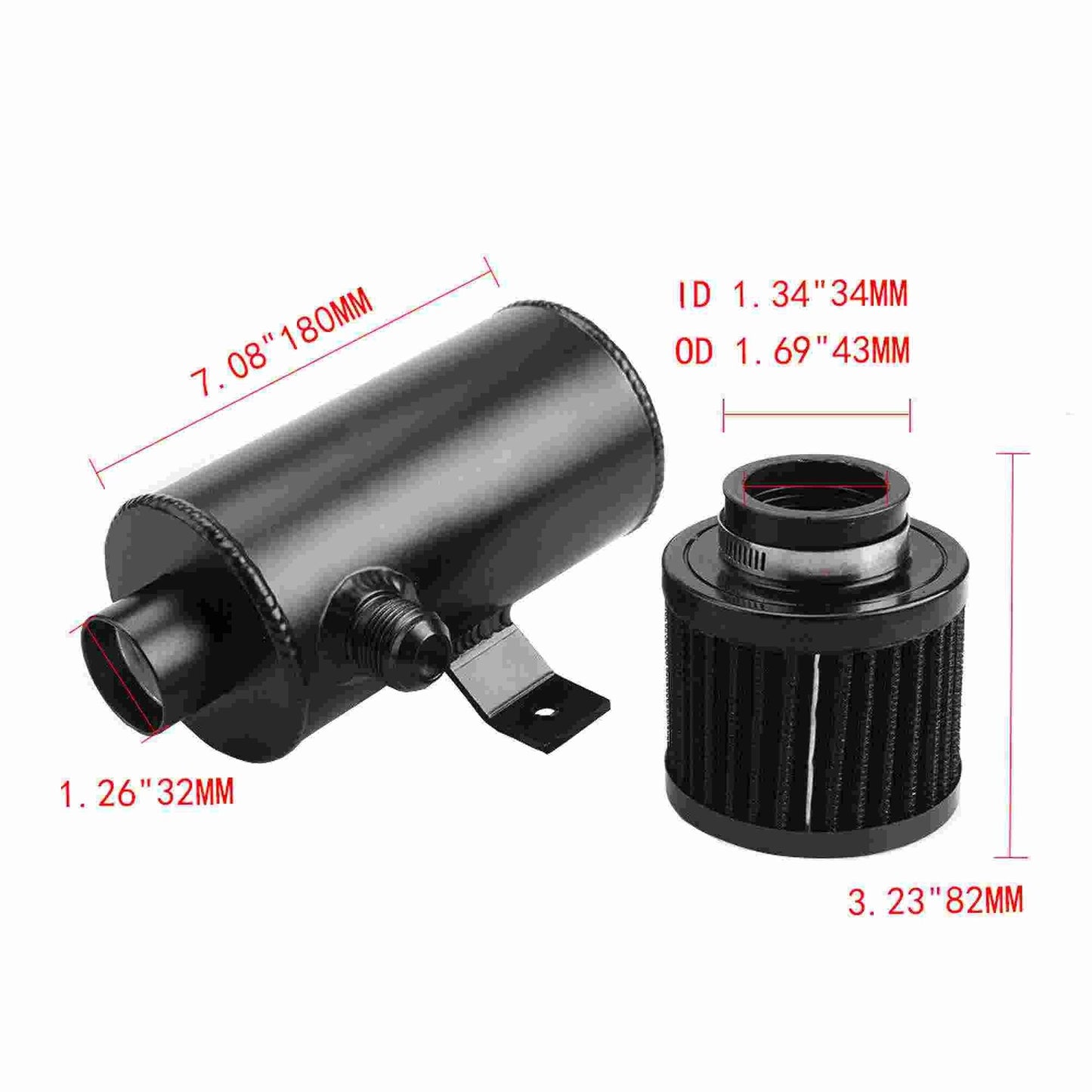 RASTP Universal Aluminum Baffled 750ml Oil Catch Can Tank Bottle NPT 1/2" with Filter - RASTP