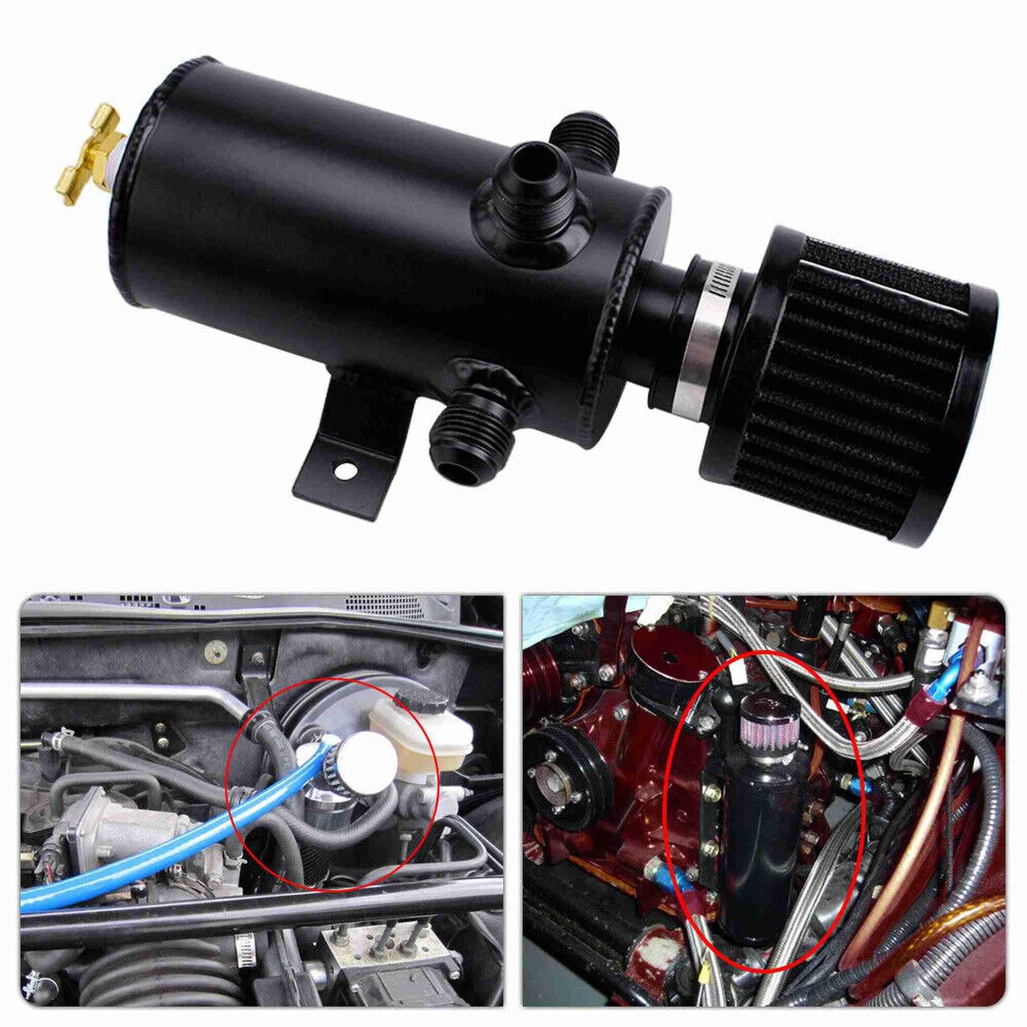 RASTP Universal AN10 Aluminium Car Baffled Engine Oil Catch Can 750ml with 3 Port Breather Filter Kit Fuel Tank - RASTP