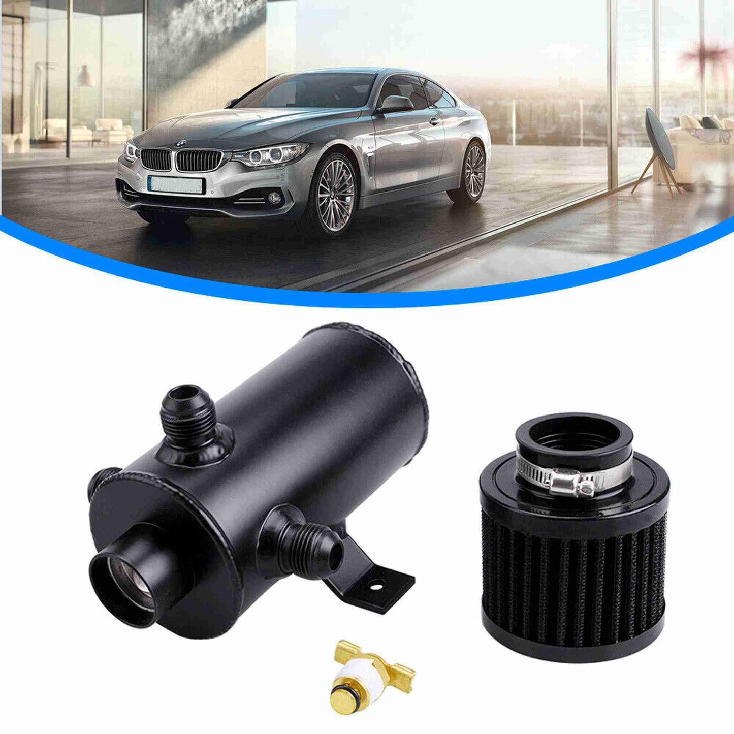 RASTP Universal AN10 Aluminium Car Baffled Engine Oil Catch Can 750ml with 3 Port Breather Filter Kit Fuel Tank - RASTP