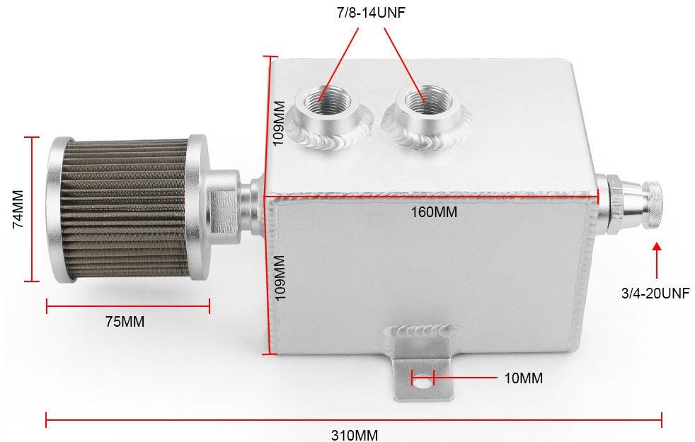 RASTP Universal Aluminum 2L Oil Catch Can Reservoir Tank / Oil Catch Tank with Breather Filter+Drain Tap - RASTP