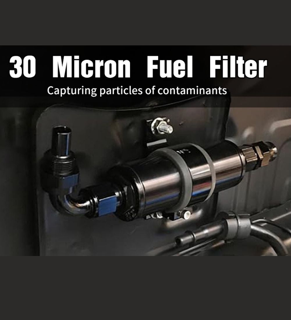 RASTP Inline Fuel Filter 30 Micron with 6AN 8AN 10AN Adapter Universal 58MM