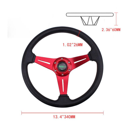 RASTP Universal 13.4 inch 340mm Racing Steering Wheel 60mm Deep Dish Steering Wheel PVC 6 Bolt - RASTP