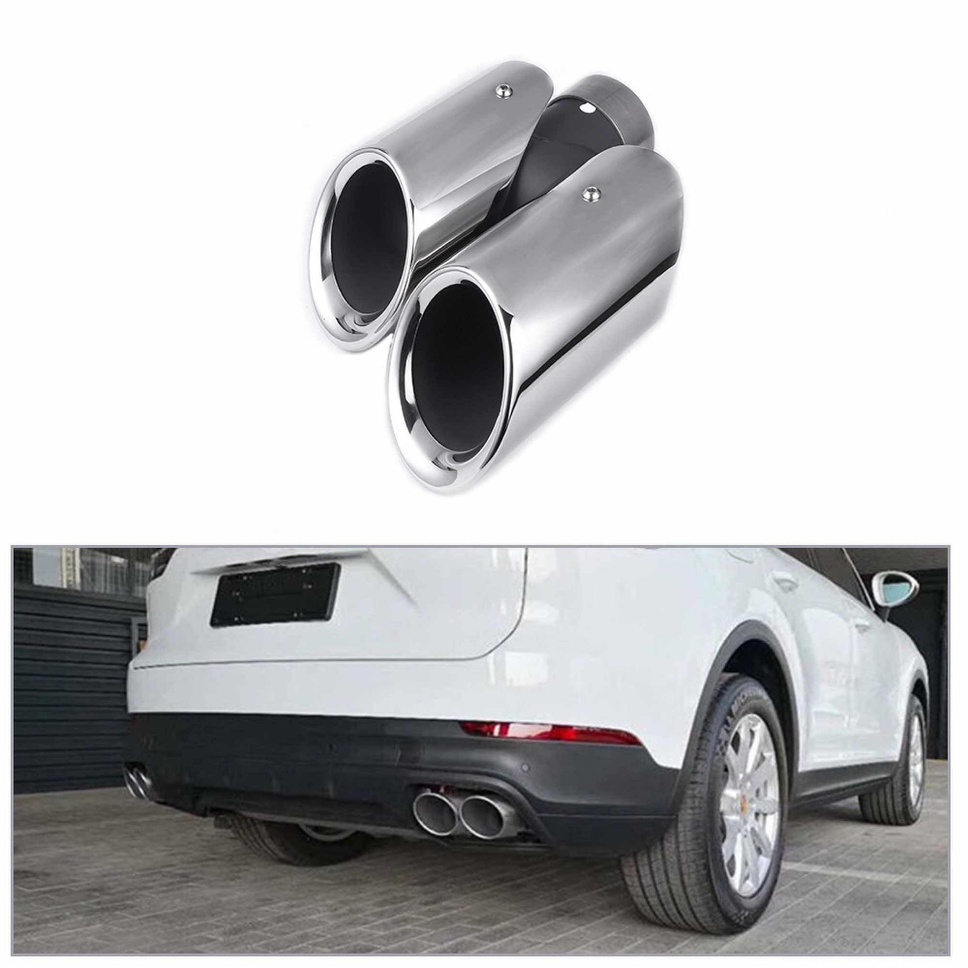 RASTP 1 Pair Chrome 304 Stainless Steel Exhaust Tips Muffler Exhaust Tail Pipe for Porsche 14 Macan - RASTP