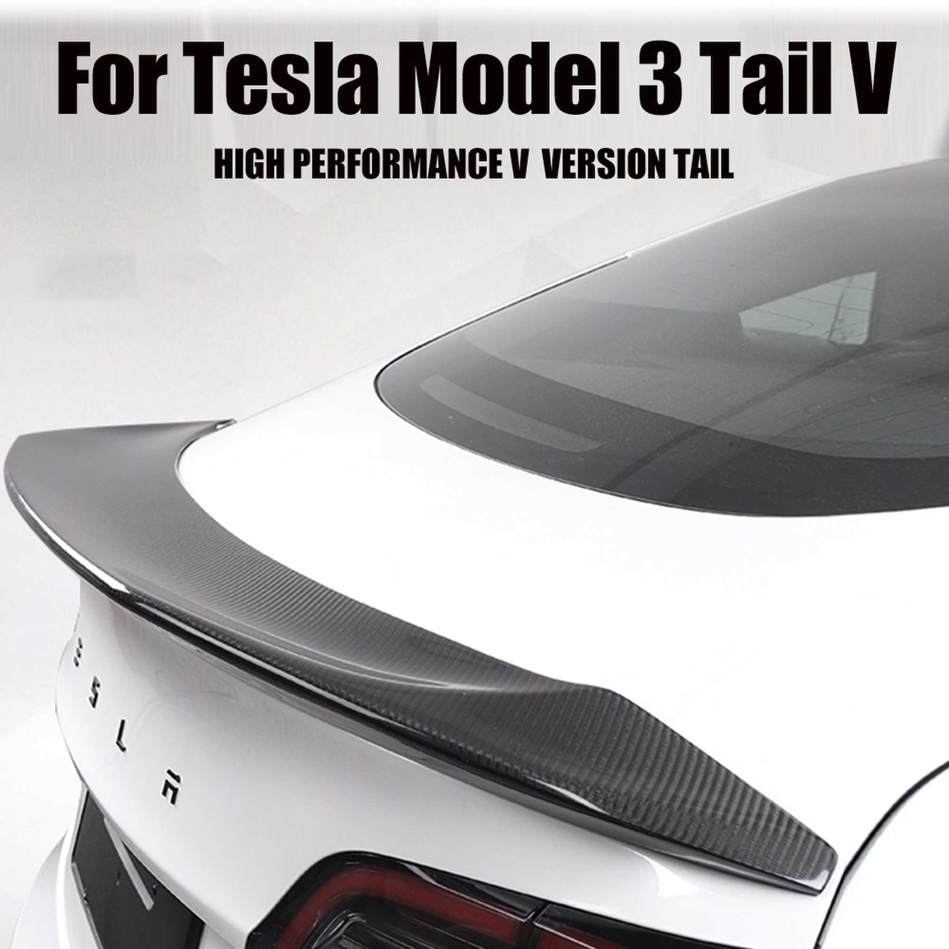RASTP V Style Rear Spoiler Tail Lip Bar Carbon Fiber for 2017-2021 Tesla Model 3 - RASTP