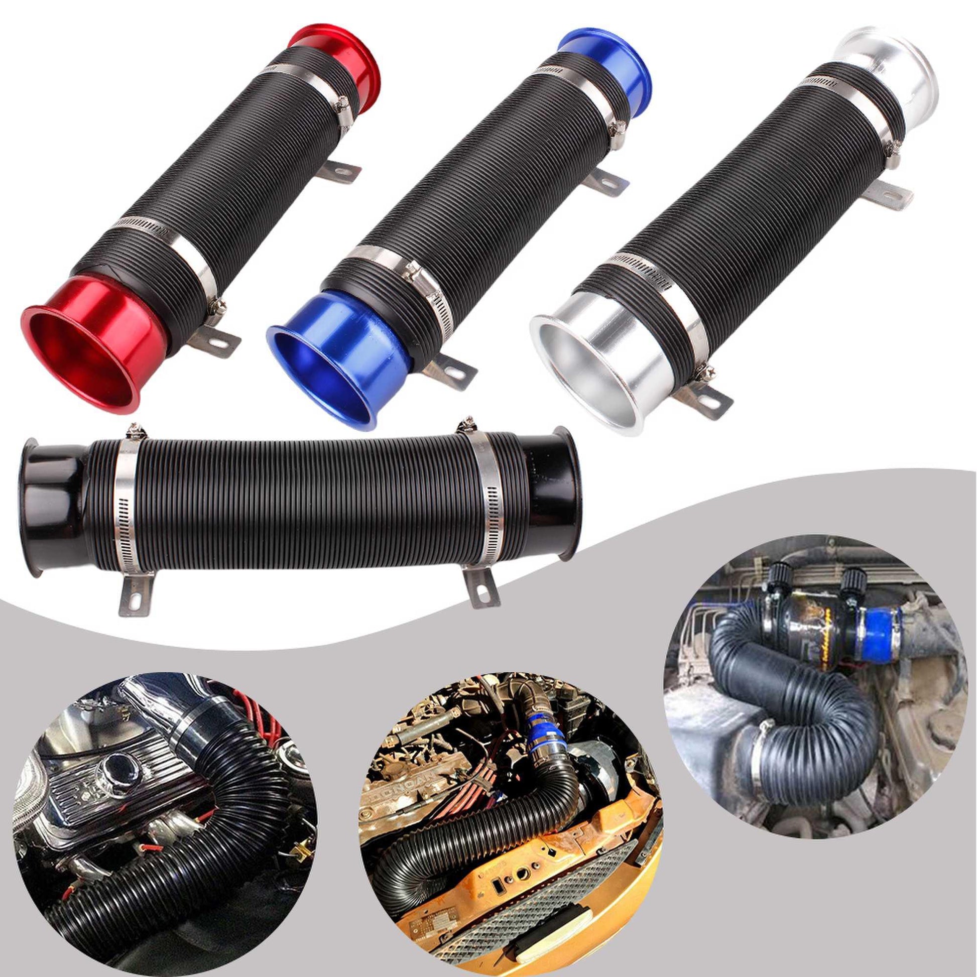 RASTP Universal 76mm Car Cold Air Turbo Intake Inlet Pipe Adjustable Flexible Duct Tube Hose Cold Feed Duct Pipe - RASTP