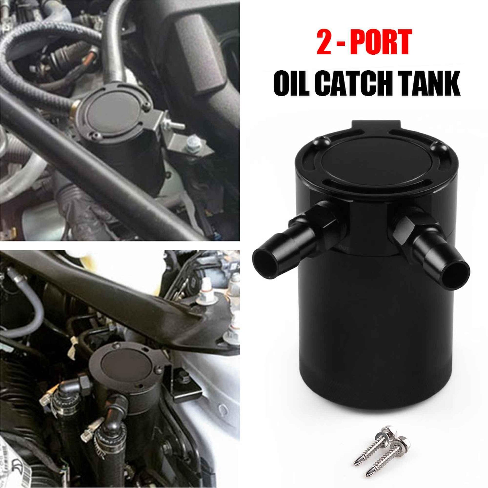 RASTP Universal 3/8" NPT Inlet Outlet 2-Port Compact Baffled Oil Catch Can/Tank Air-Oil Separtor - RASTP