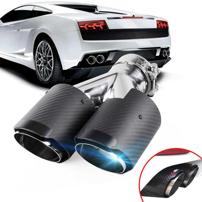RASTP Universal Carbon Fiber Dual Exhaust Tip Double End Pipe Inlet 63mm Exhaust Tips for Volkswagen BMW Porsche - RASTP