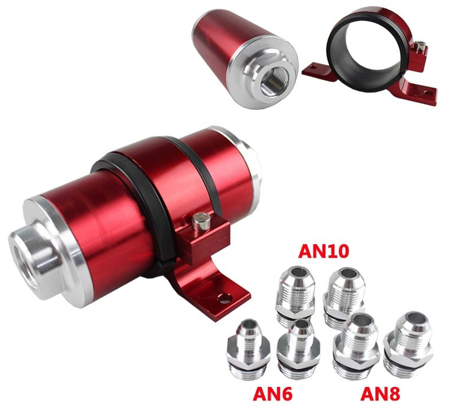 RASTP High Flow Billlet Aluminum Fuel Filter 100 Micron Element with Fittings AN6 AN8 AN10 Adaptor+Bracket - RASTP