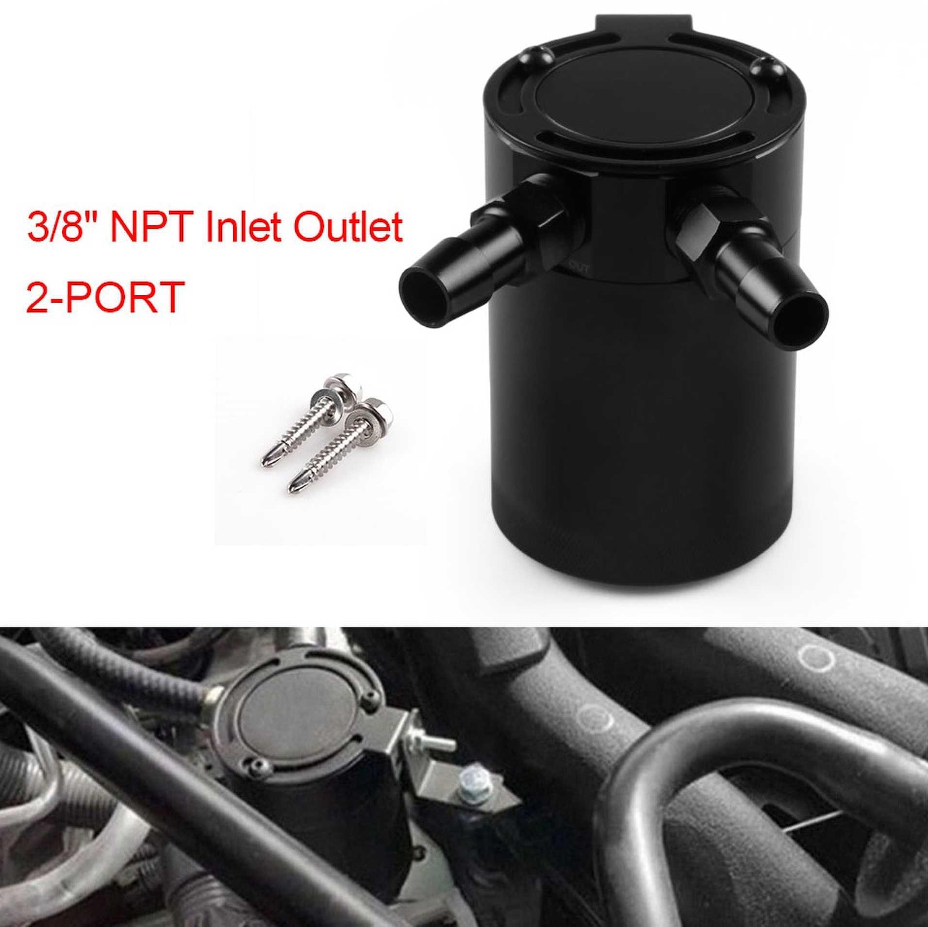 RASTP Universal 3/8" NPT Inlet Outlet 2-Port Compact Baffled Oil Catch Can/Tank Air-Oil Separtor - RASTP