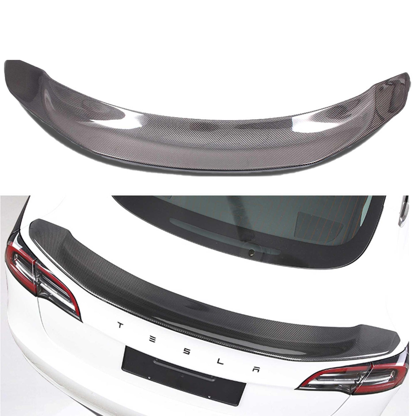 RASTP V Style Rear Spoiler Tail Lip Bar Carbon Fiber for 2017-2021 Tesla Model 3 - RASTP