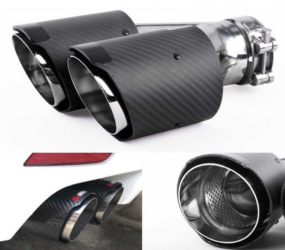 RASTP Universal Carbon Fiber Dual Exhaust Tip Double End Pipe Inlet 63mm Exhaust Tips for Volkswagen BMW Porsche - RASTP