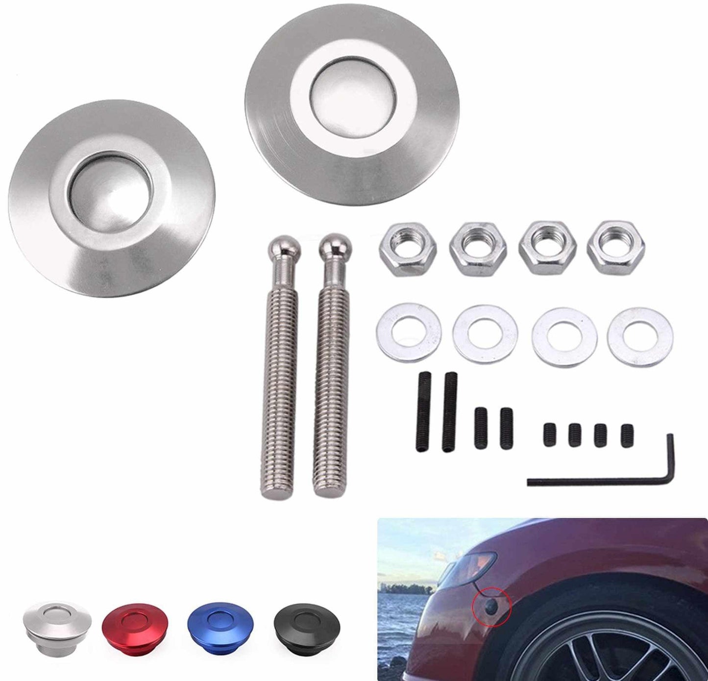 RASTP Universal Push Button Billet Hood Pins Lock Clip Kit Engine Bonnets Lock Car Quick Latch - RASTP