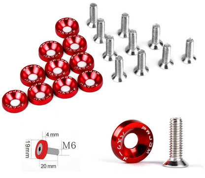 RASTP JDM Style Aluminum 10Pcs M6 Bolts Car Engine Bumper Fender Washers License Plate Screws - RASTP