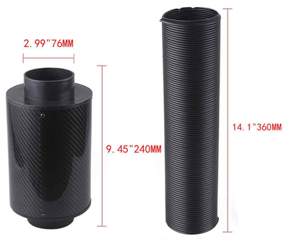 RASTP Universal Racing Air Filter Box Carbon Fiber Cold Feed Air Filter Hose Kit - RASTP