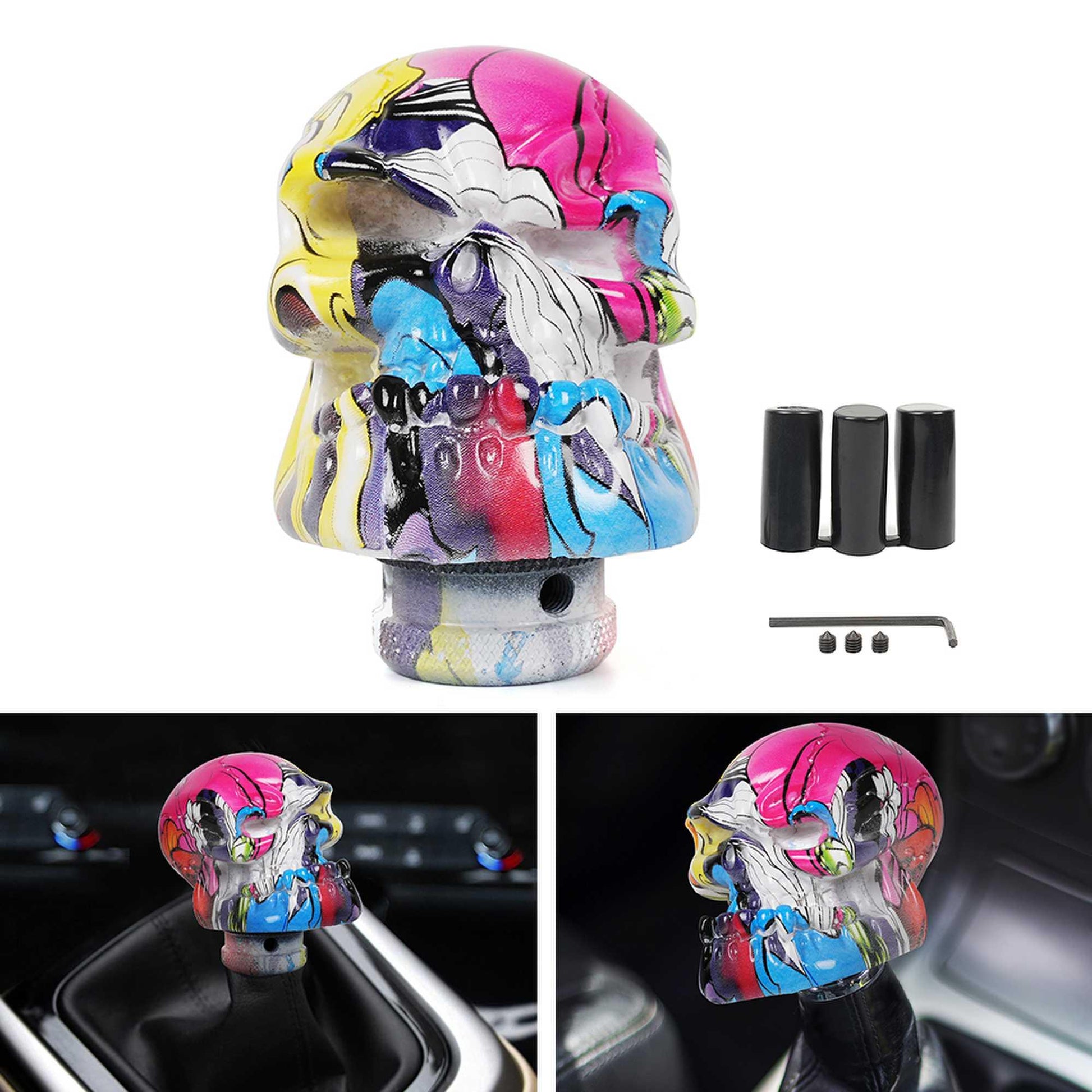 RASTP Universal Resin Skull Shaped Style Graffiti Gear Shift Knob Mixed Pattern Gear Stick Shifter Lever Handle - RASTP