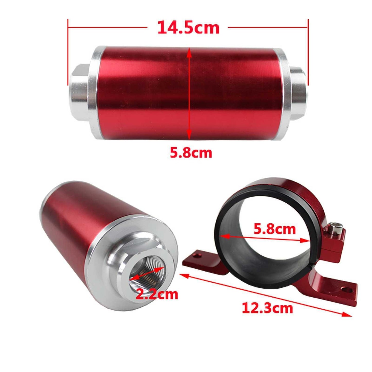 RASTP High Flow Billlet Aluminum Fuel Filter 100 Micron Element with Fittings AN6 AN8 AN10 Adaptor+Bracket - RASTP