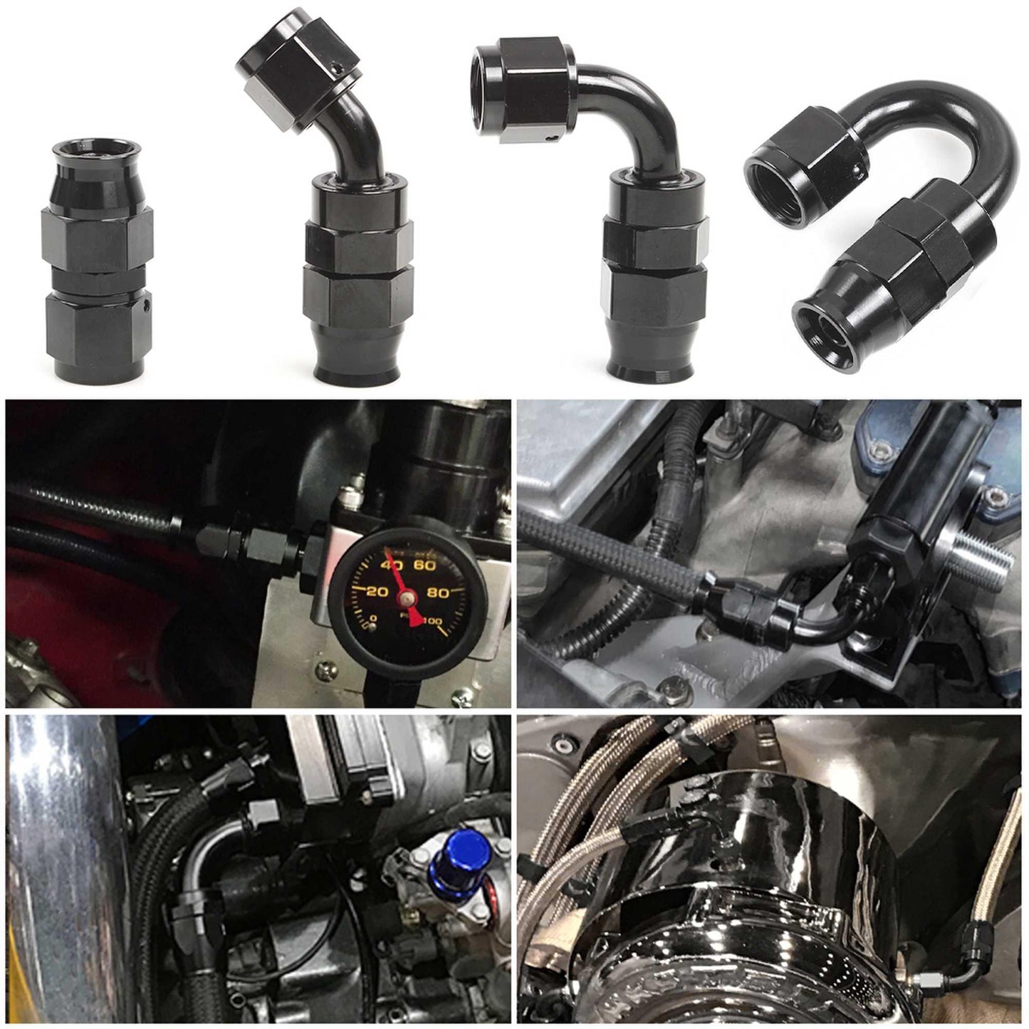 RASTP AN6 AN8 AN10 Straight 45 90 180 Degree Oil Fuel Swivel Hose End Fitting Oil Hose End Adaptor Kit - RASTP